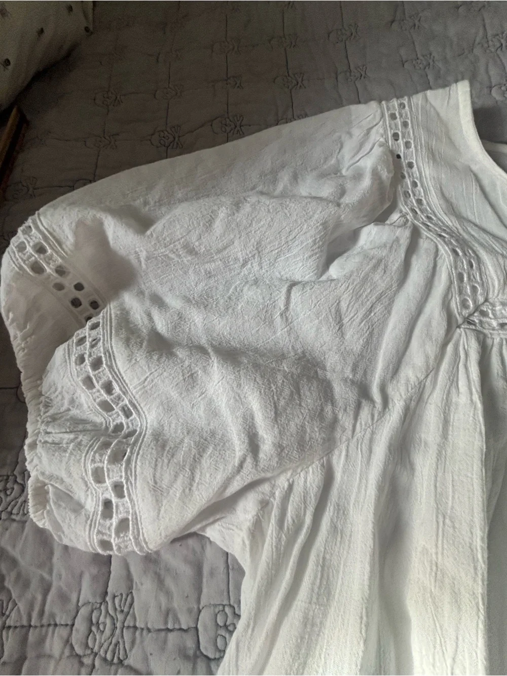 White Cotton Eyelet Mini Dress - Soft Boho Style NWOT
